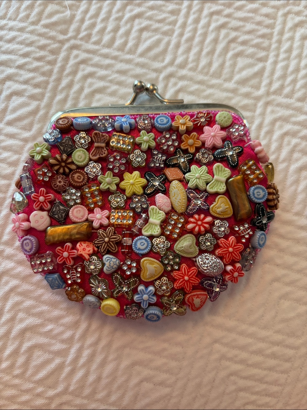 Beaded Floral Coin Purse - Pink Accent